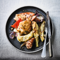 Roast chicken with spicy sausage & red peppers